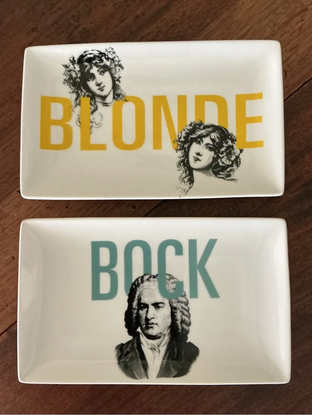 Crate & Barrel Six Pack Craft Beer Rectangular Plates with Graphics